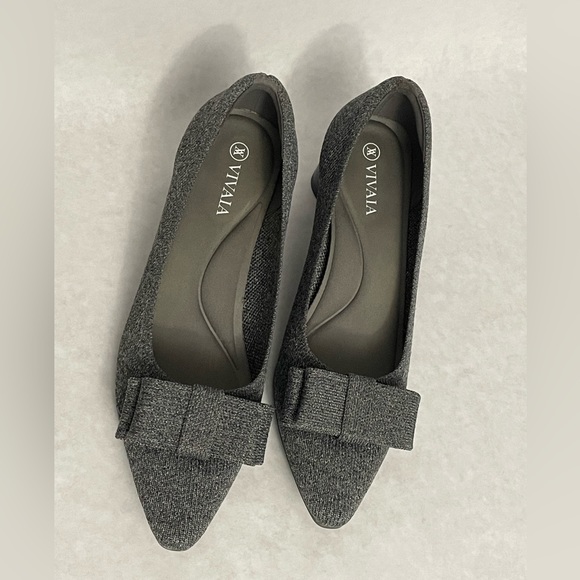 Vivaia gray pointed toe, bow, chunky heel - Picture 5 of 7